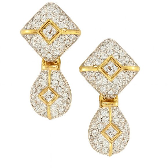 Swarovski Crystal Encrusted Gold Tone Dangle Statement Earrings - Picture 6 of 8